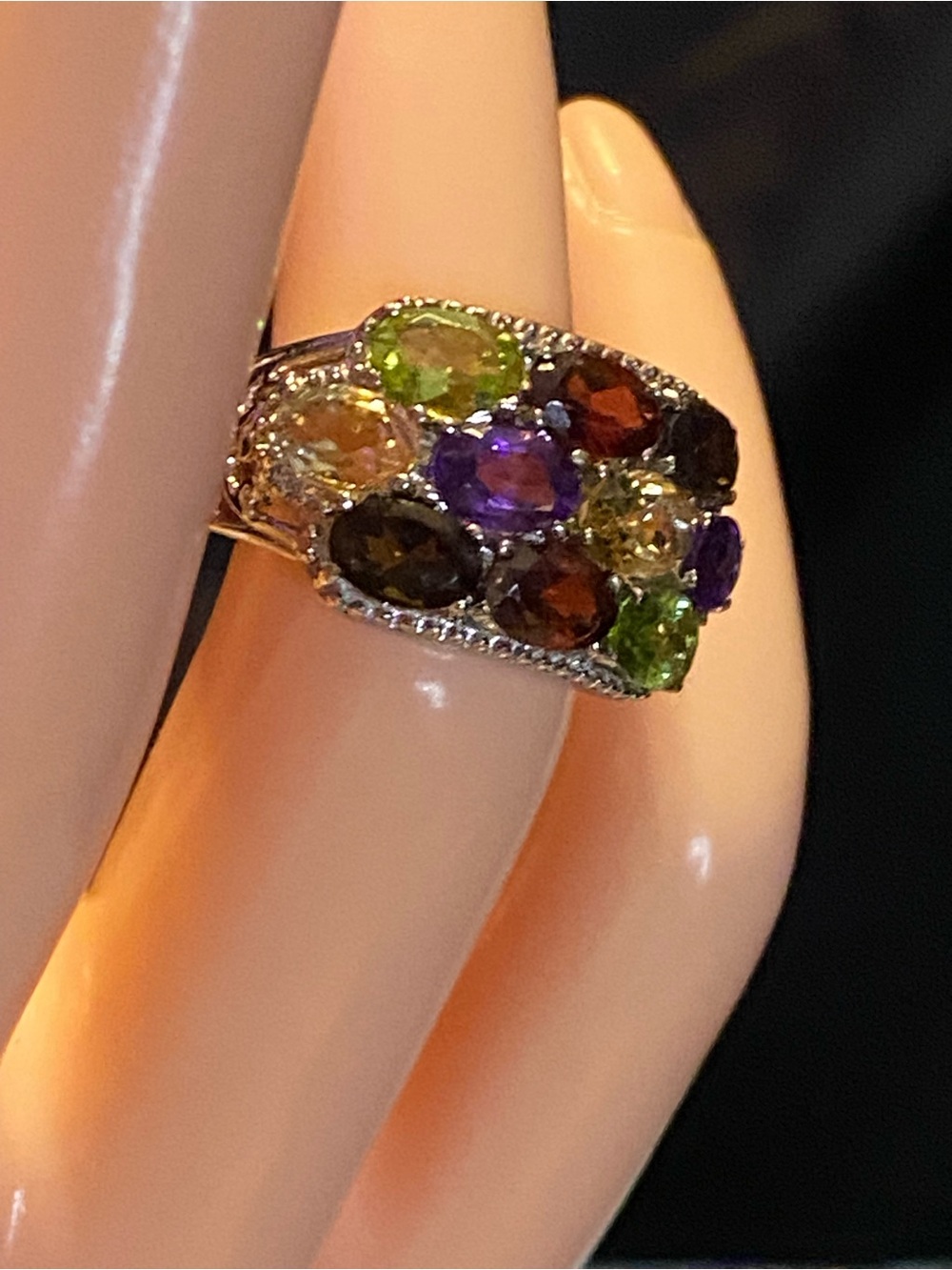 Multigemstone Silver Ring 4.60 ctw in stainless steel, Sz 5